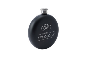 Dapper Chap 'Expert In Cycology' Black 6oz Hip Flask | Gift Boxed, 3 of 4