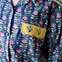 Block Printed Navy Blue, Mustard And Pink Lily Cotton Pyjamas, thumbnail 6 of 9