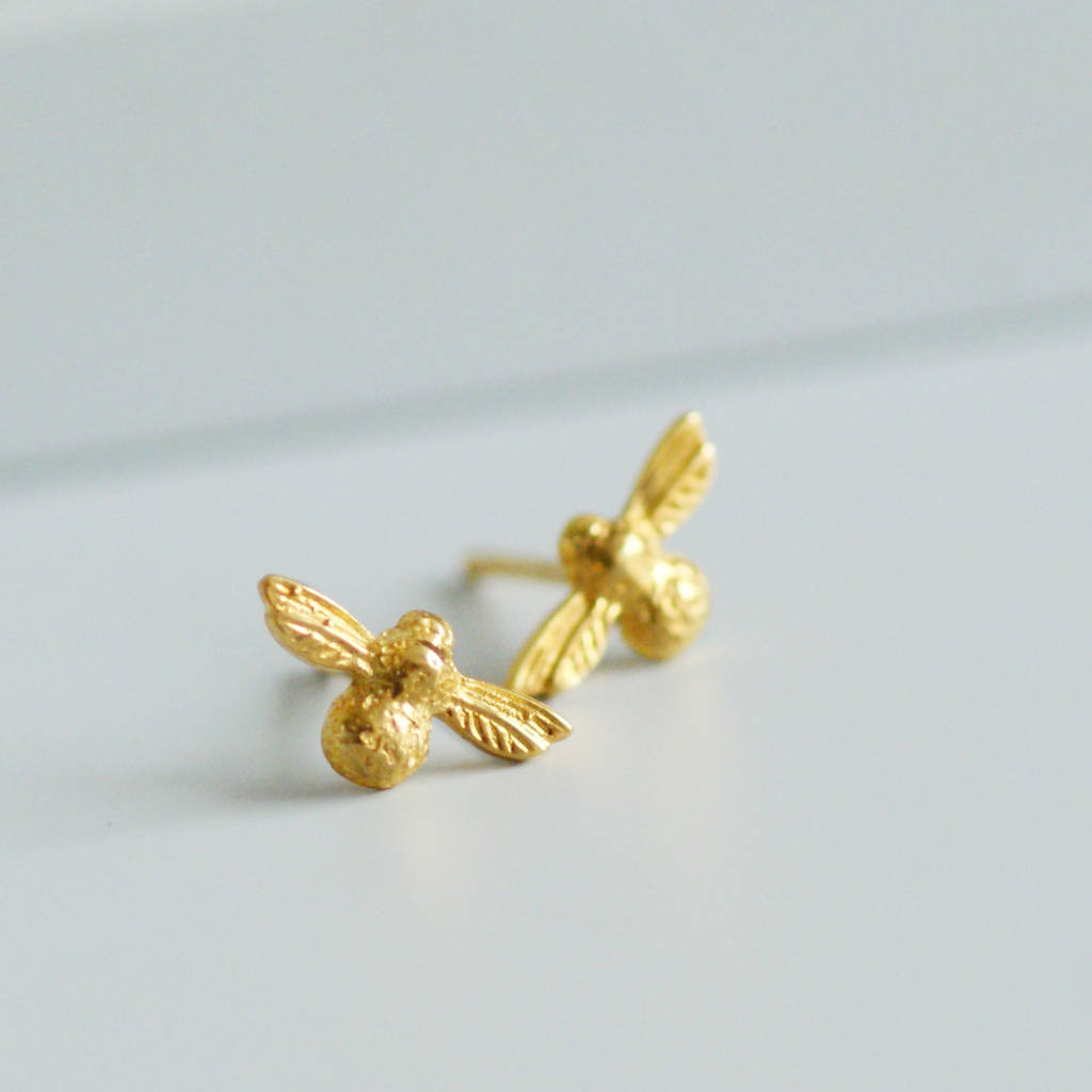 Tiny Gold Bee Stud Earrings By Amulette | notonthehighstreet.com