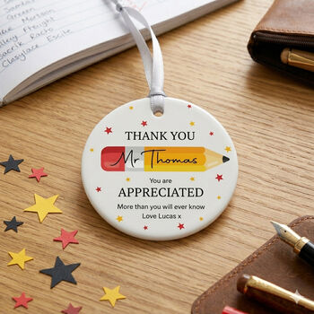Personalised Thank You Teacher Porcelain Pencil Bauble, 3 of 5