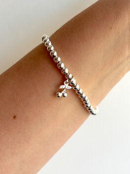 Sterling Silver Cherry Charm Beaded Bracelet, 4 of 6