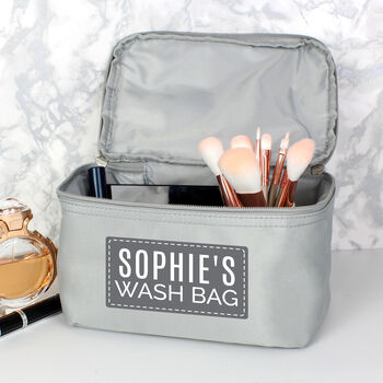 Personalised Classic Grey Makeup Wash Bag Vanity Case, 2 of 7