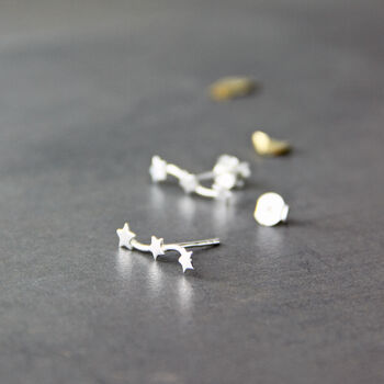 Sterling Silver Three Linked Stars Stud Earrings, 2 of 9