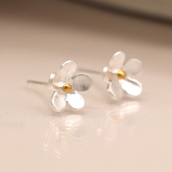 Sterling Silver Forget Me Not Flower Stud Earrings, 3 of 9