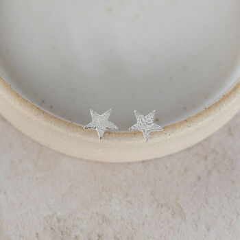 Sterling Silver Textured Star Studs, 6 of 9