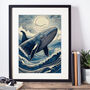 Linocut Style Whale Art Print, thumbnail 1 of 2