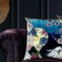 Kakuru Lanterns Japanese Lanterns With Crane Birds And Blossom Velvet Square Cushion, thumbnail 2 of 10