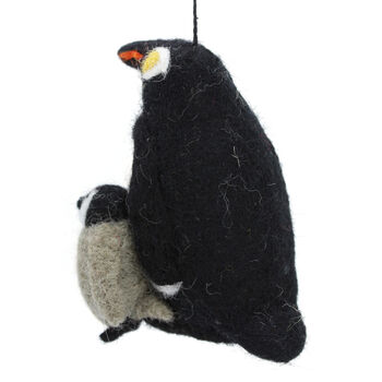 Snuggly Penguins Handmade Felt Christmas Decoration, 2 of 3
