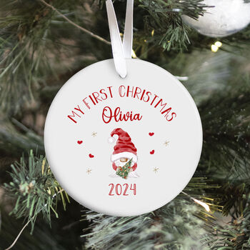 First Christmas Gnome Ornament Gift With Name, 3 of 7