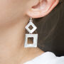 Silver Colour Geometric Square Hoop Drop Earrings, thumbnail 2 of 3