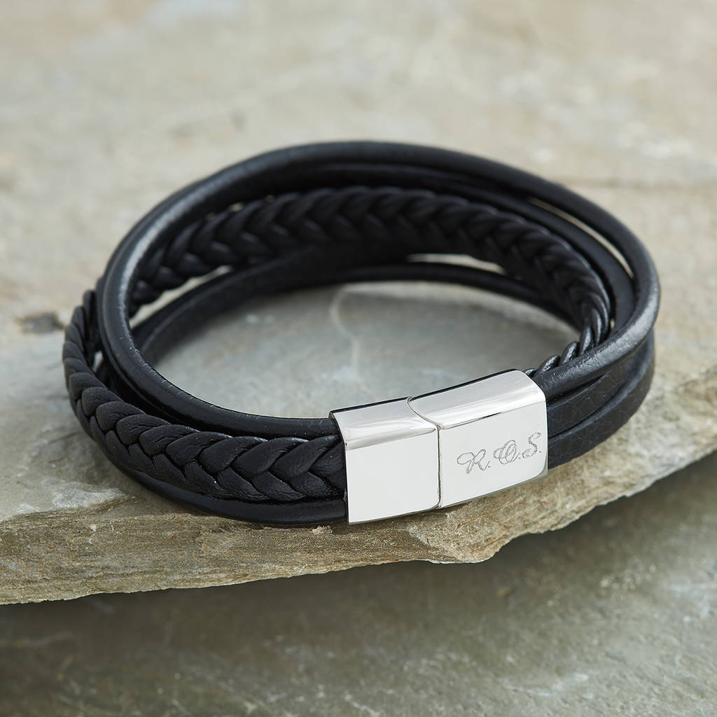 Stylish Multi Layered Leather Bracelet For Men, 1 of 3