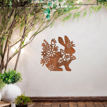 Floral Bunny Metal Wall Art For Garden Decor And Rabbit Lovers, 8 of 10