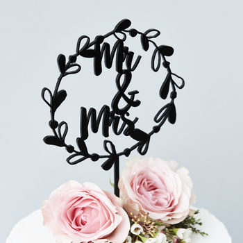 Mr And Mrs Floral Wreath Wedding Cake Topper, 2 of 7