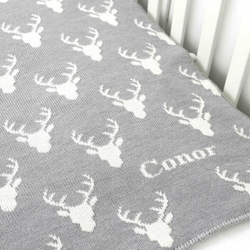Personalised Knitted Stag Baby Blanket, 7 of 12