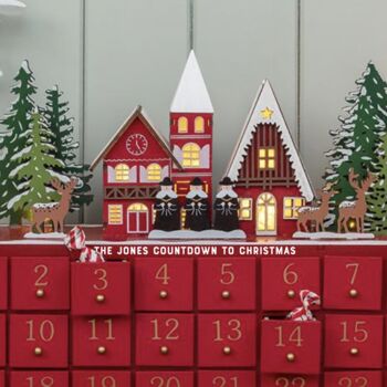 Red Reusable Wooden Advent Calendar With LED Lighting, 2 of 4