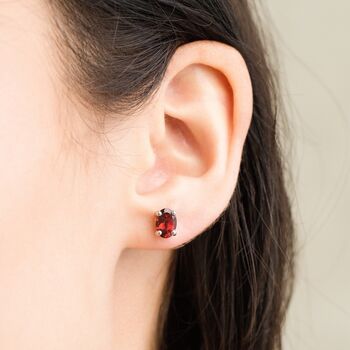 Garnet Oval Stud Earrings In Sterling Silver And Gold, 2 of 11