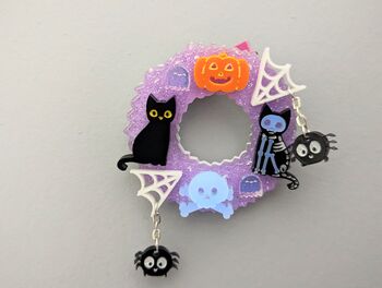 Halloween Fall Wreath Brooch Glow In The Dark Acrylic, 3 of 9