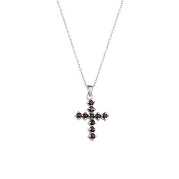 Sterling Silver Burgundy Garnet Cross Pendant, 2 of 4