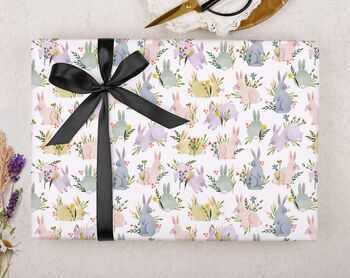 Three Sheets Of Floral Bunny Rabbit Wrapping Paper, 2 of 2