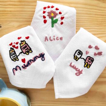 Personalised Children’s Drawing Embroidered Linen Napkins Gift, 3 of 12