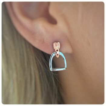 Personalised Sterling Silver And Rose Gold Stirrup Earrings, 6 of 8