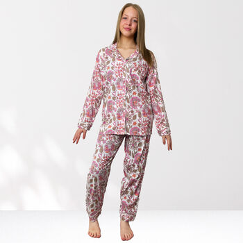 Pink And White Floral 100% Cotton Ladies Pyjamas, 5 of 9