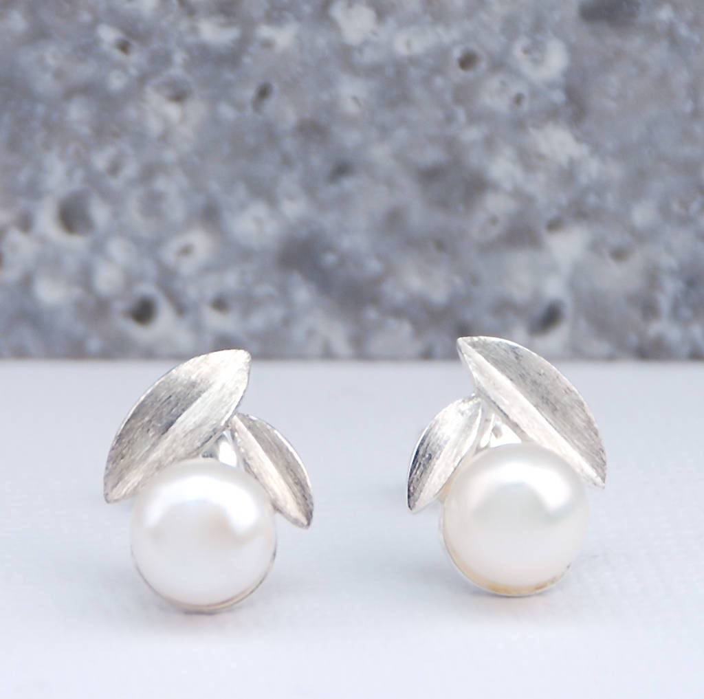 sterling silver pearl leaf earrings by penelopetom | notonthehighstreet.com