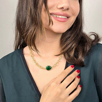 Statement Glass Emerald Paperclip Gold Plated Necklace, 4 of 5