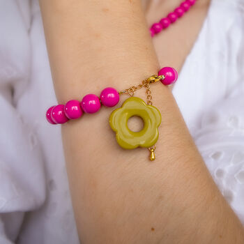 Barbie Pink Bead And Olive Flower Bracelet, 2 of 3