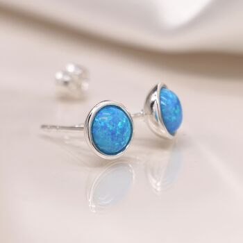 Sterling Silver Blue Opal Stud Earrings, 3 of 8