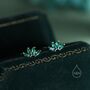 Sterling Silver Green Cz Lotus Flower Screw Back Earrings, thumbnail 5 of 12