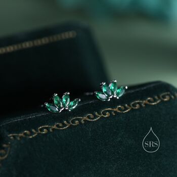 Sterling Silver Green Cz Lotus Flower Screw Back Earrings, 5 of 12