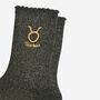 Women's Glitter Socks Black Gold Zodiac Taurus, thumbnail 3 of 5