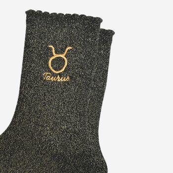 Women's Glitter Socks Black Gold Zodiac Taurus, 3 of 5