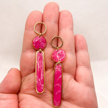 Long Pink Stud Statement Earrings, Clay And Resin, 2 of 11