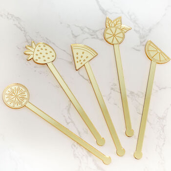 Set Of Five Cocktail Fruit Themed Drink Stirrers, 2 of 4