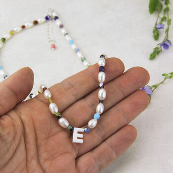 Freshwater Pearl And Rainbow Bead Initial Necklace, 2 of 8
