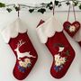 Edelweiss Deer Christmas Stocking In Red Wool, thumbnail 1 of 3