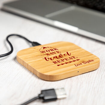 Personalised Work Save Travel Repeat Wireless Charger, 4 of 6
