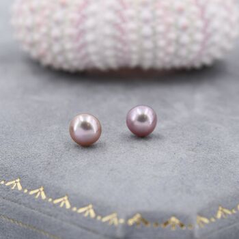 Genuine Purple Pink Pearl Stud Earrings, 6 of 12