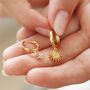 Sunburst Star Charm Hoop Earrings In Gold Plating, thumbnail 3 of 8