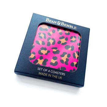 Pink Leopard Print Coasters Set Round Heat Resistant, 4 of 7