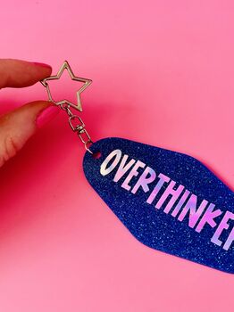 The 'Overthinker' Sparkly Motel Keyring / Relatable Gift For Her / Birthday Gift Or Stocking Filler, 5 of 7