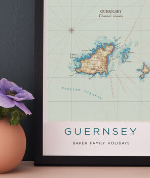 Framed And Personalised Guernsey Map Print, 2 of 6