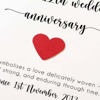 Personalised 12th Anniversary Card With Linen Heart, 3 of 6