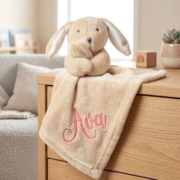 Personalised Beige Plush Bunny Baby Comforter Blanket, 2 of 9