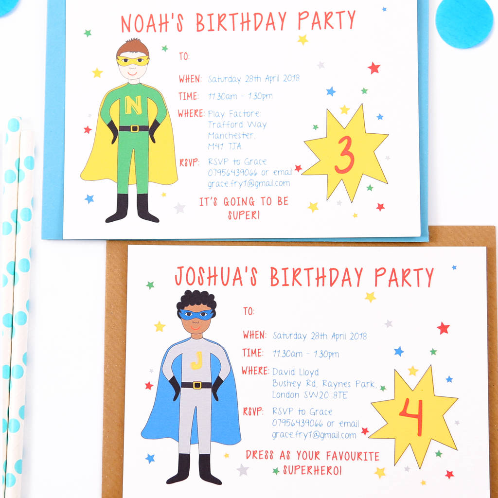 superhero personalised birthday party invitations by superfumi