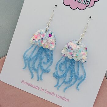Handmade Resin Jellyfish Earrings That Wiggle With Every Step, 2 of 12