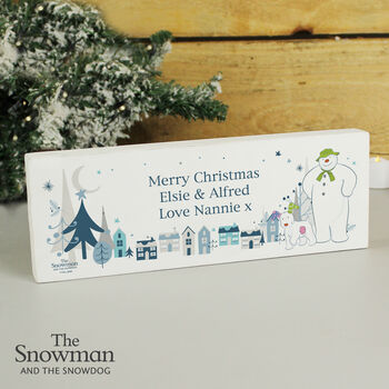 Personalised The Snowman And The Snowdog Wooden Mantel Decoration, 5 of 6