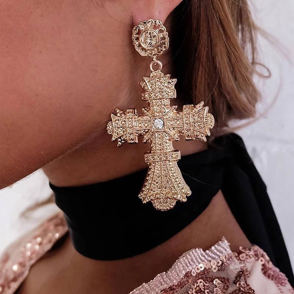 Baroque Cross Earrings By Tallulahs Trinkets